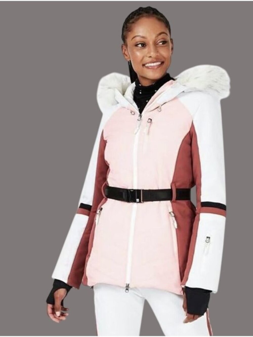 Sweaty Betty Method Hybrid Ski Jacket Faux Fur Hood Women's M, No Belt